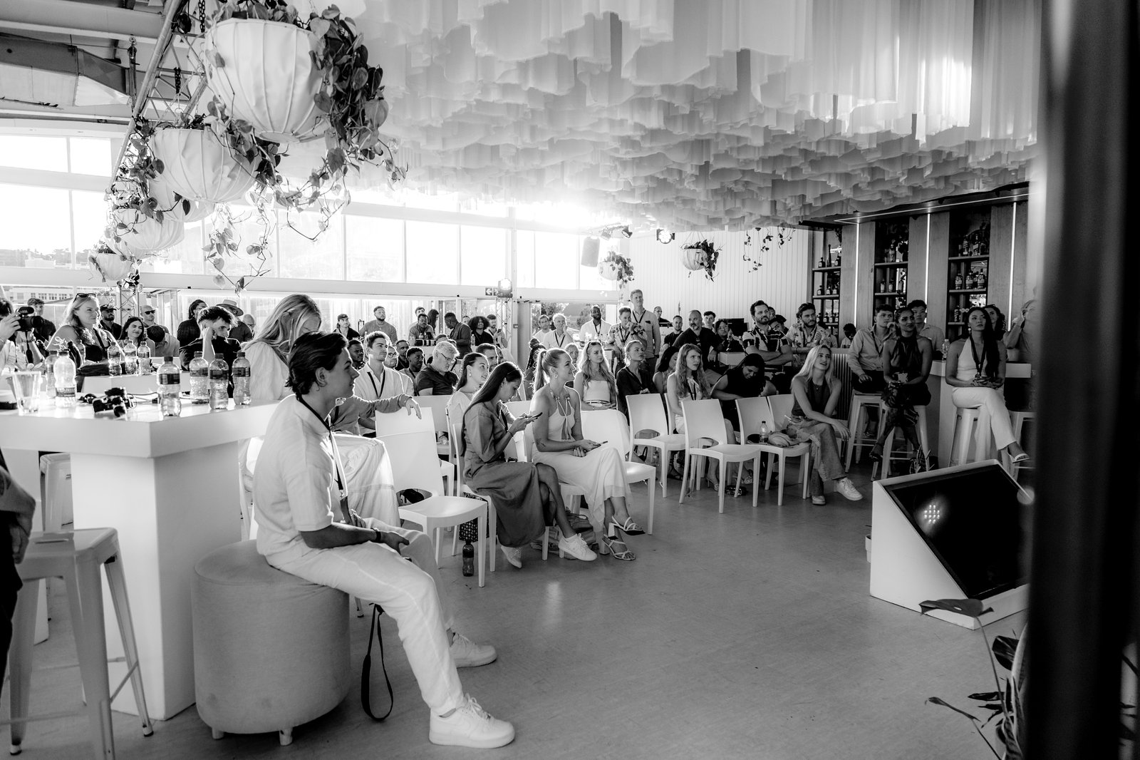People gathered at a Maistro event overlooking the city